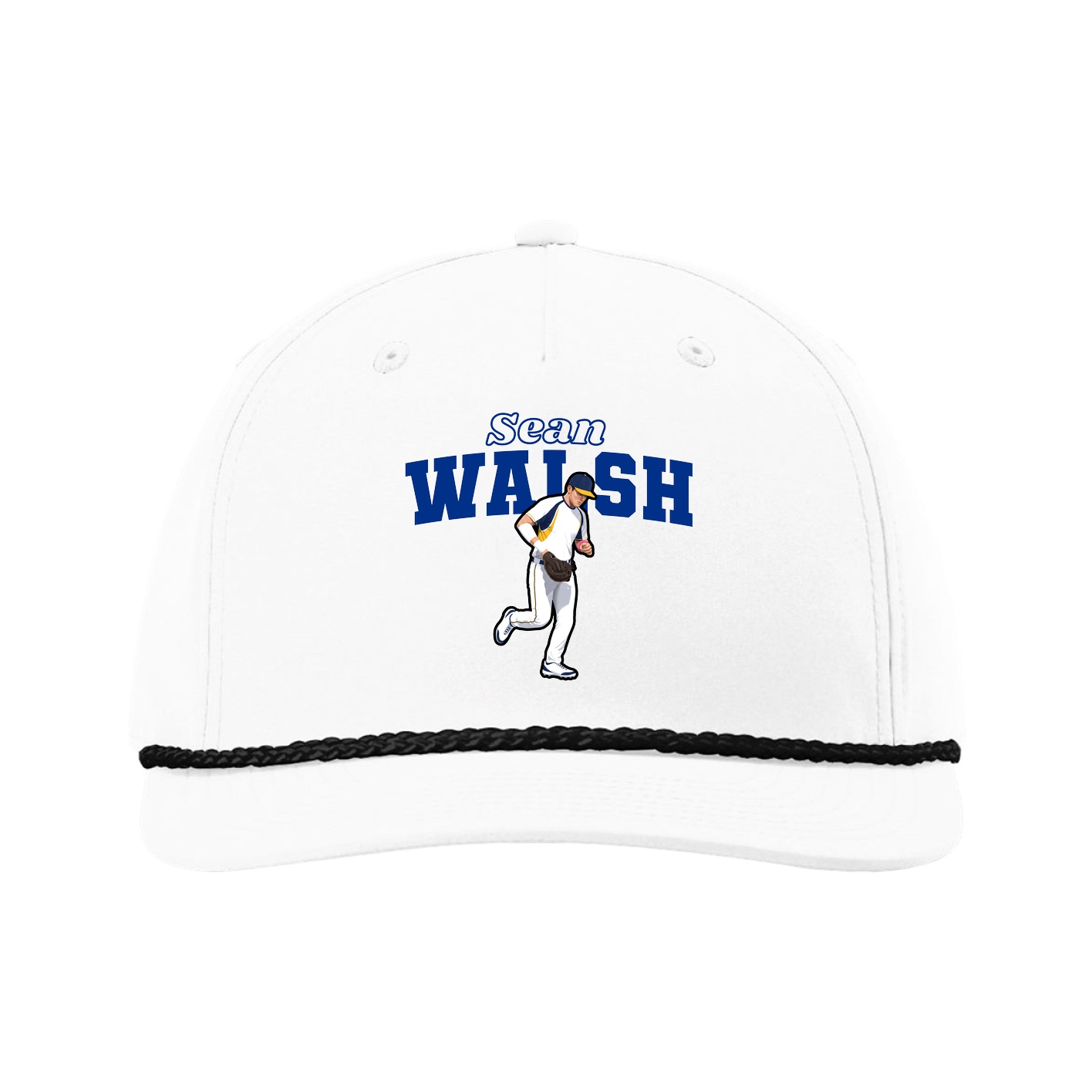 Five-Panel Classic Rope Cap — Name Arch in White