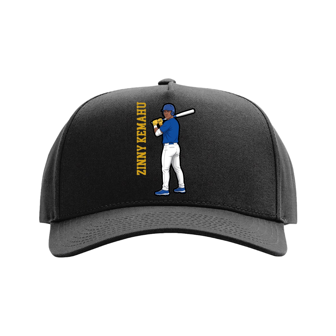 Full Fabric Five-Panel Champ Cap — Name Vertical in Black