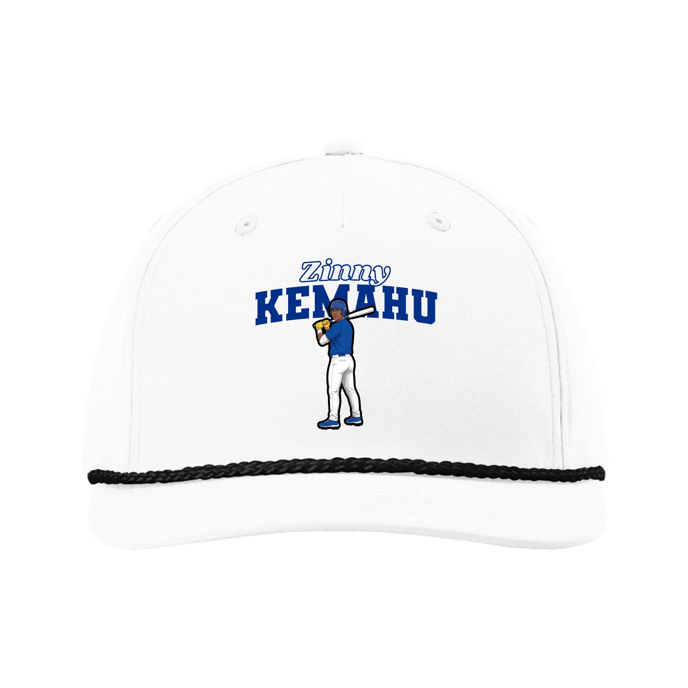 Five-Panel Classic Rope Cap — Name Arch in White