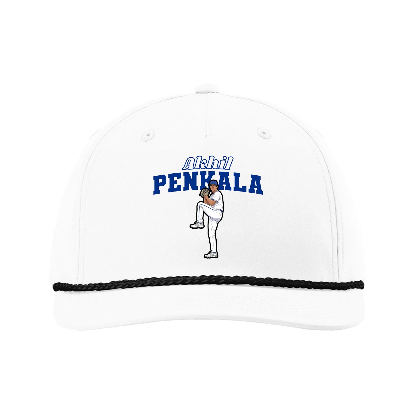 Five-Panel Classic Rope Cap — Name Arch in White