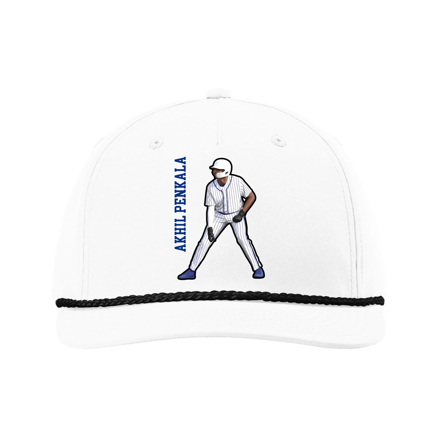 Five-Panel Classic Rope Cap — Name Vertical in White