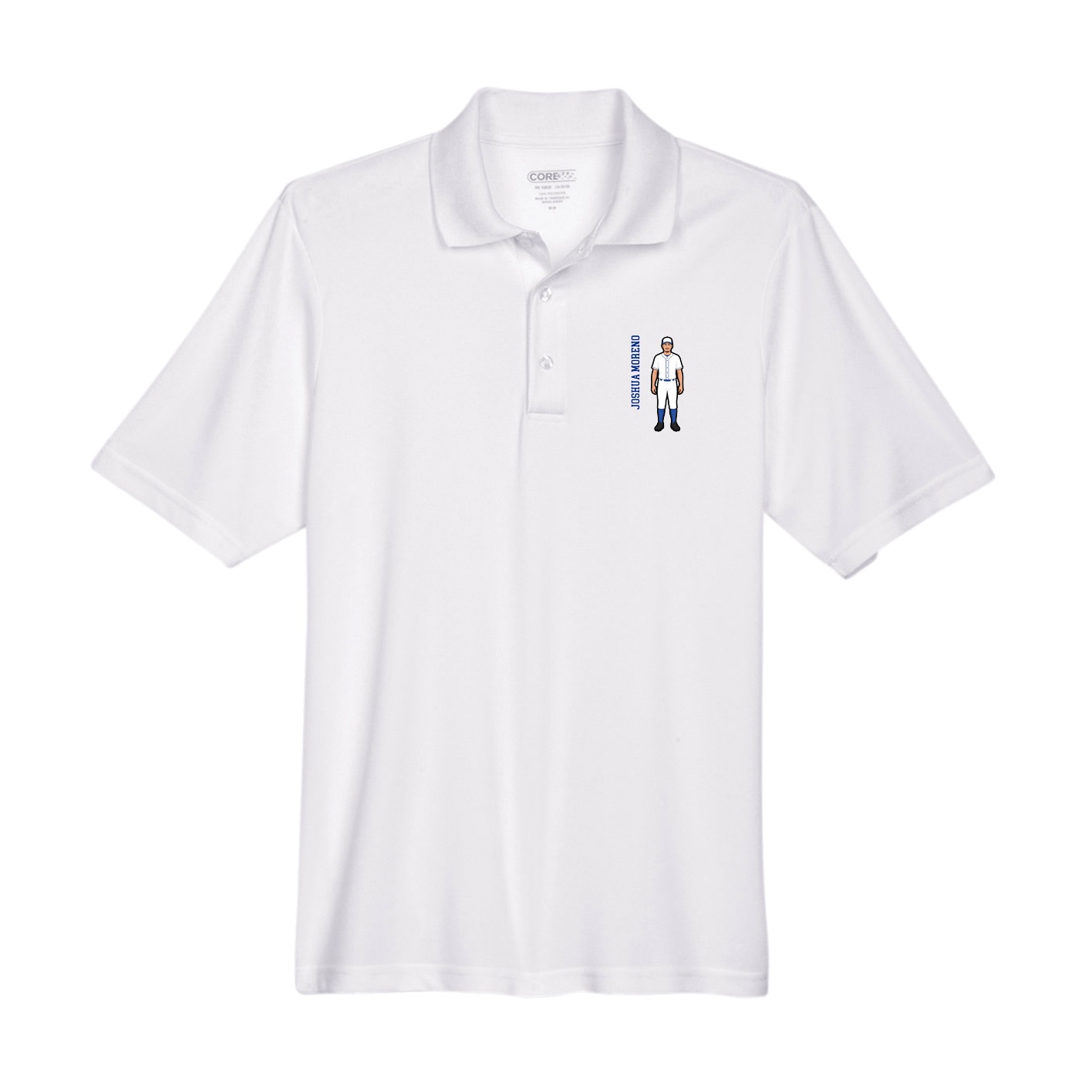 Performance Polo — Name Vertical in White