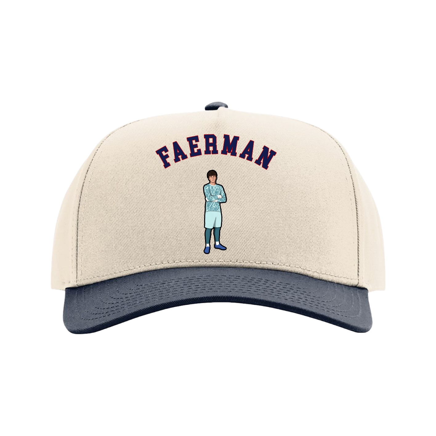 Full Fabric Five-Panel Champ Cap — Shirsey Arch in Cream/Navy