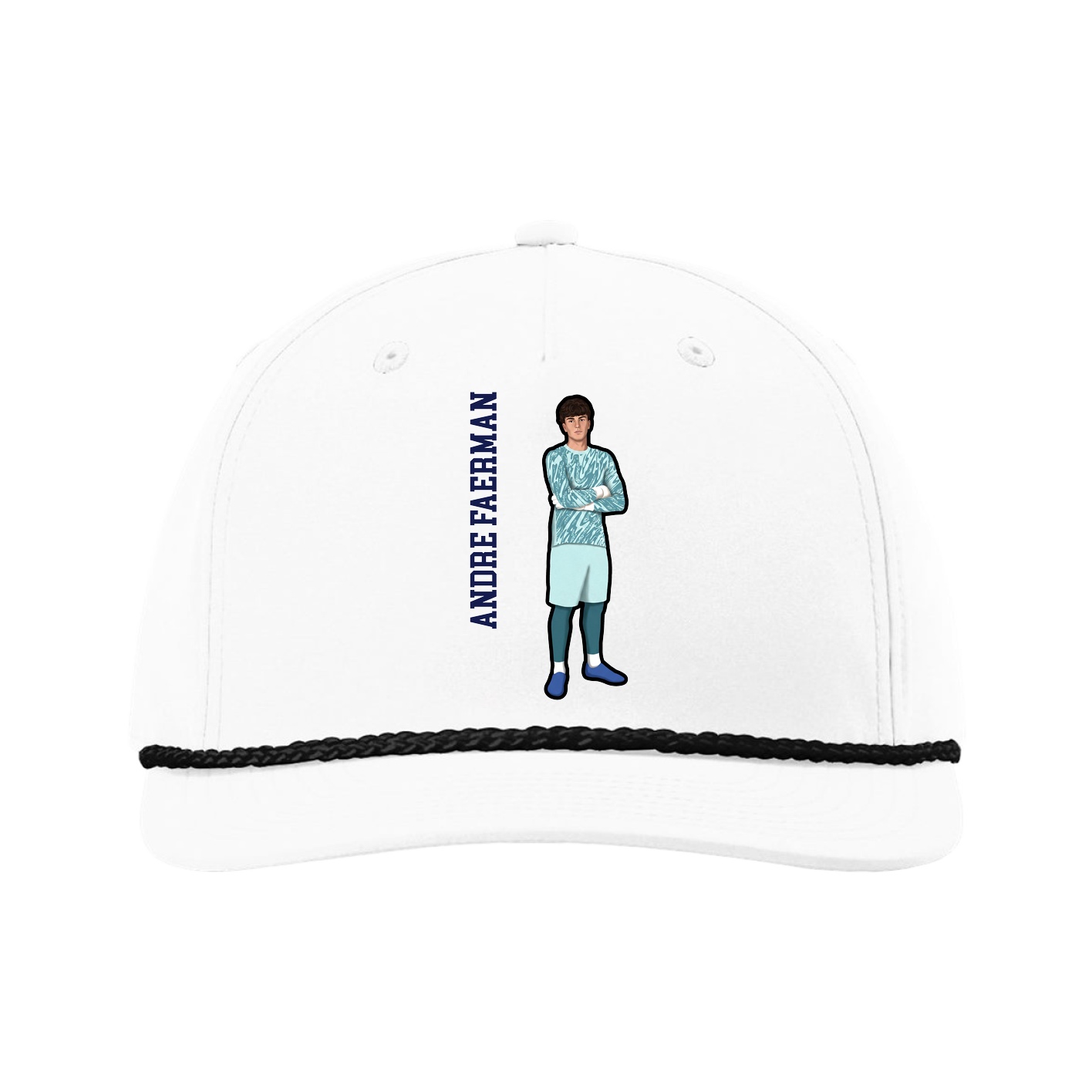 Five-Panel Classic Rope Cap — Name Vertical in White