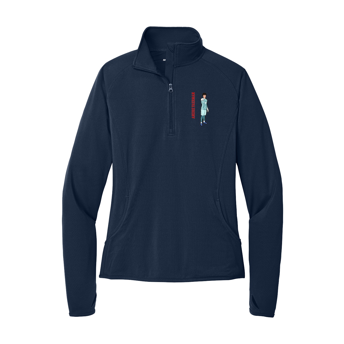 Women's Q-Zip Pullover — Name Vertical in Navy