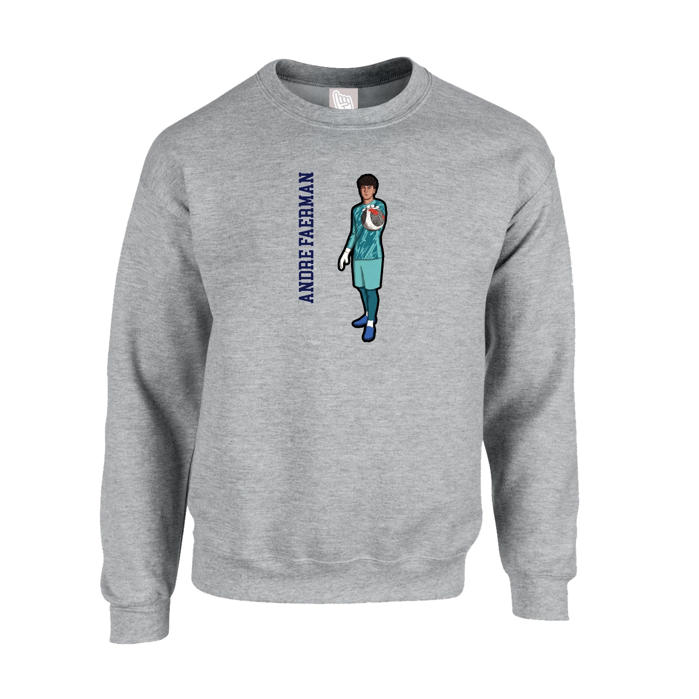 Fleece Crew — Name Vertical in Grey
