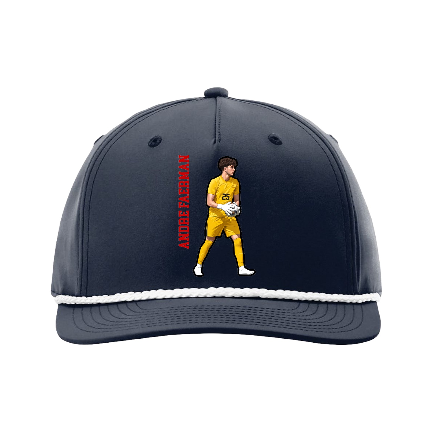 Five-Panel Classic Rope Cap — Name Vertical in Navy