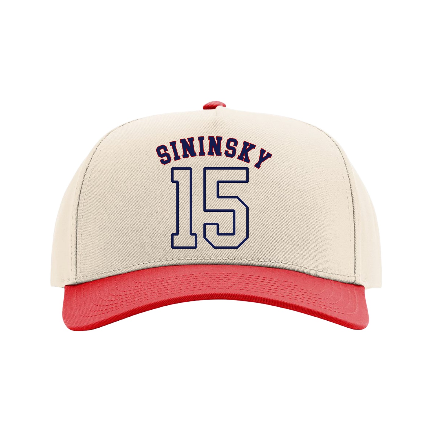 Full Fabric Five-Panel Champ Cap — Shirsey Arch in Cream/Red