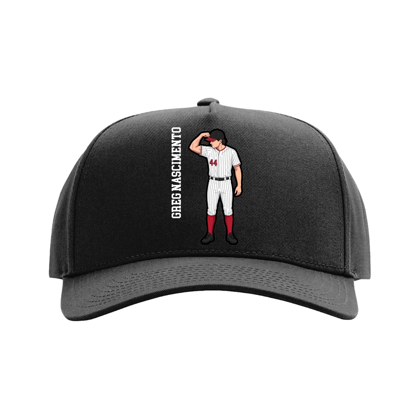 Full Fabric Five-Panel Champ Cap — Name Vertical in Black