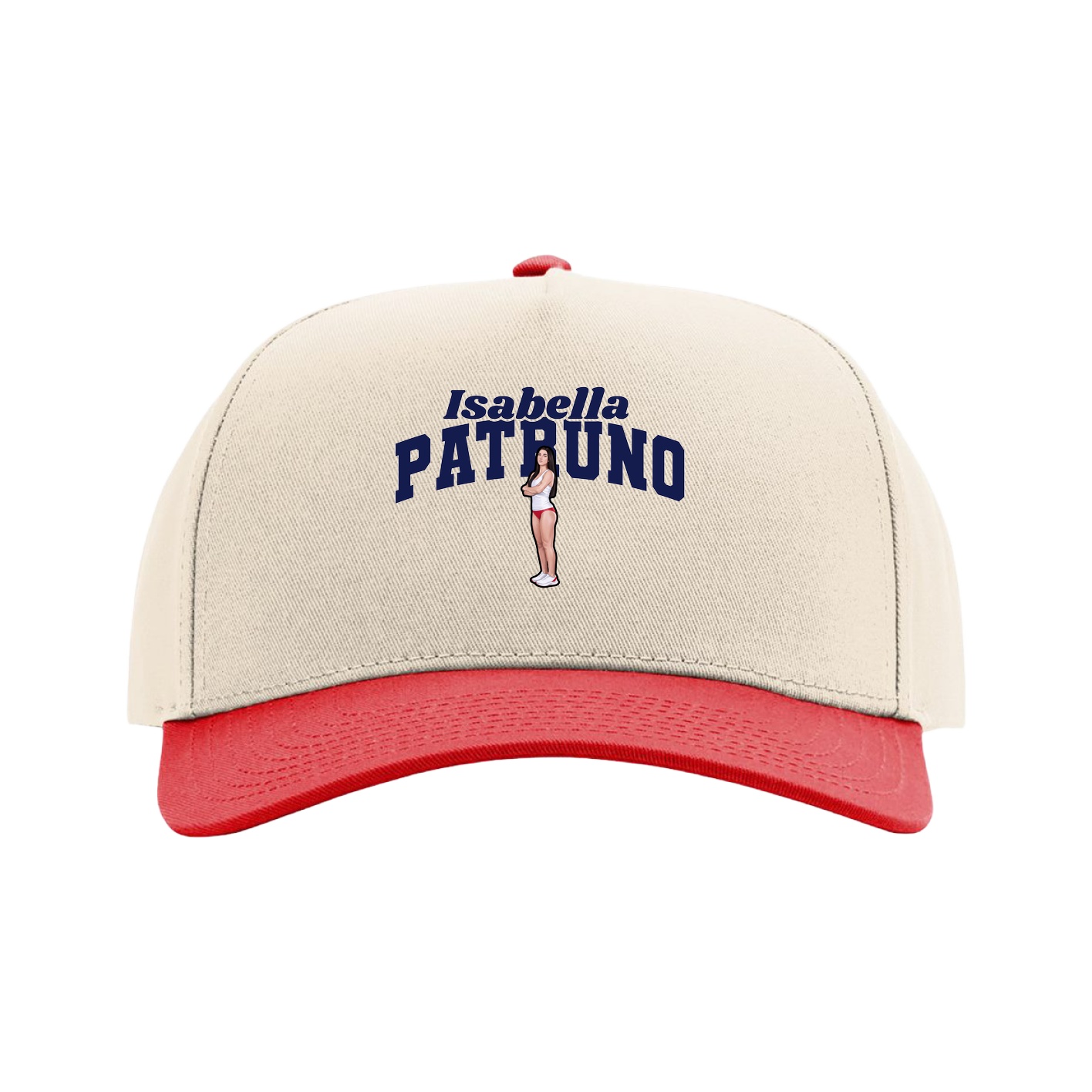 Full Fabric Five-Panel Champ Cap — Signature Arch in Cream/Red