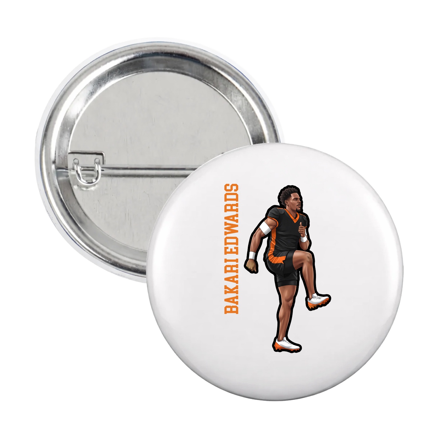 Game Day Button — Name Vertical in White