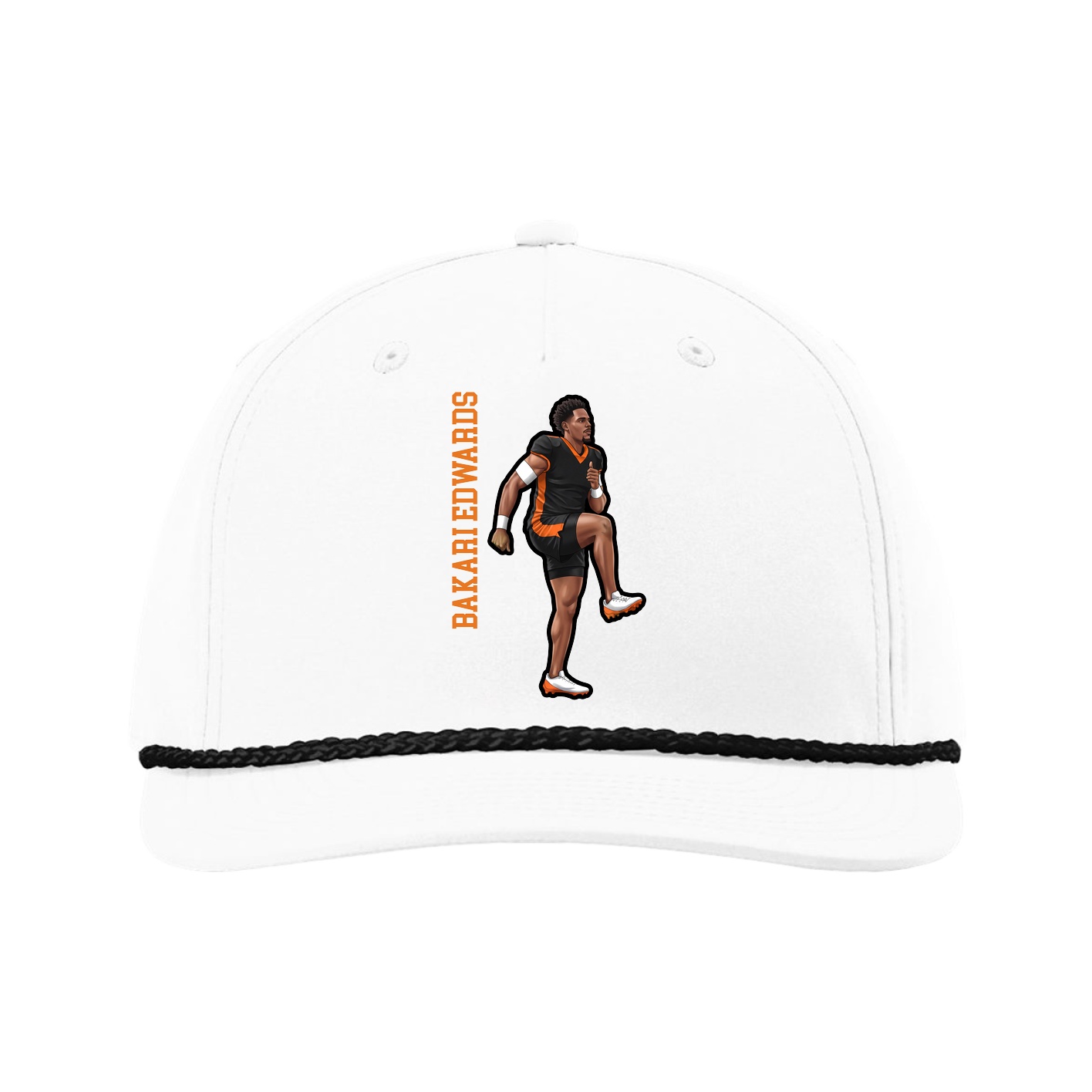 Five-Panel Classic Rope Cap — Name Vertical in White