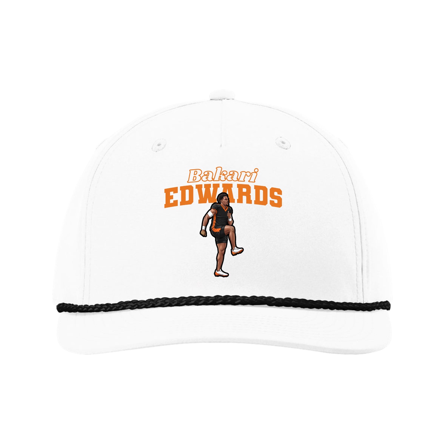 Five-Panel Classic Rope Cap — Name Arch in White