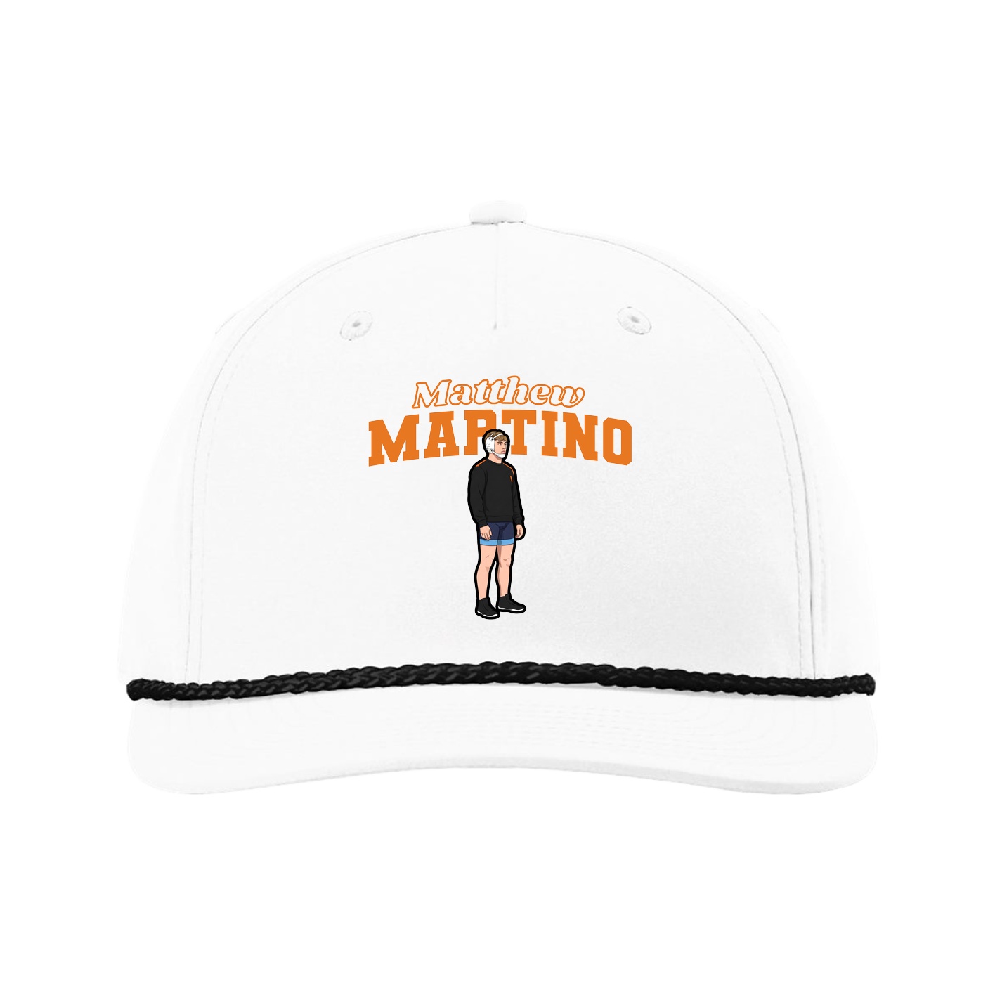 Five-Panel Classic Rope Cap — Name Arch in White