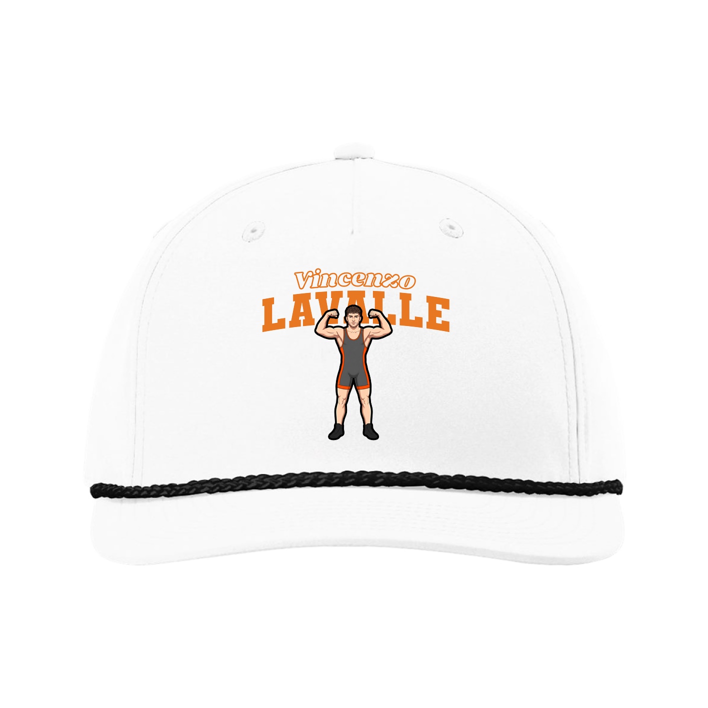 Five-Panel Classic Rope Cap — Name Arch in White