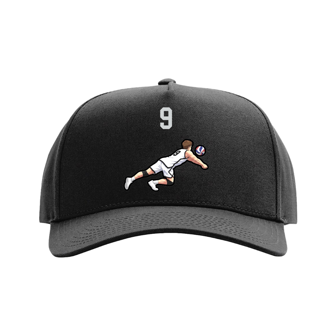 Full Fabric Five-Panel Champ Cap — Number Top in Black