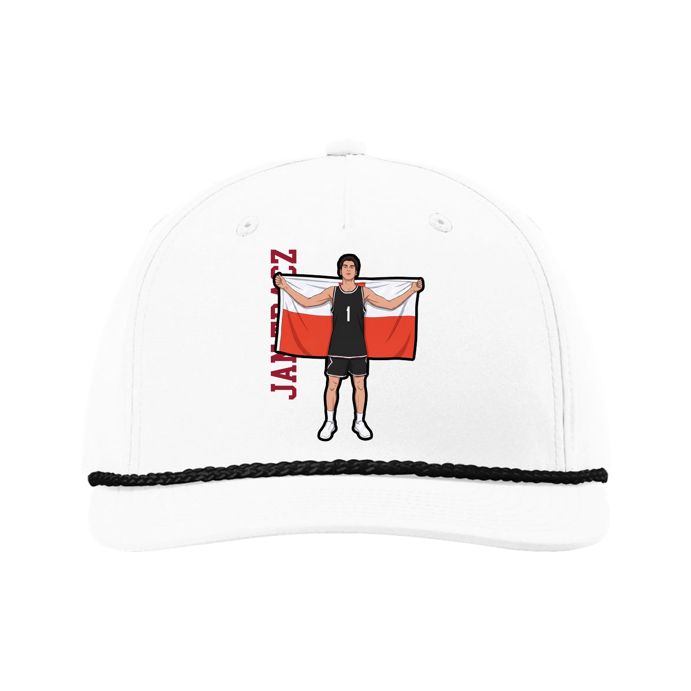 Five-Panel Classic Rope Cap — Name Vertical in White
