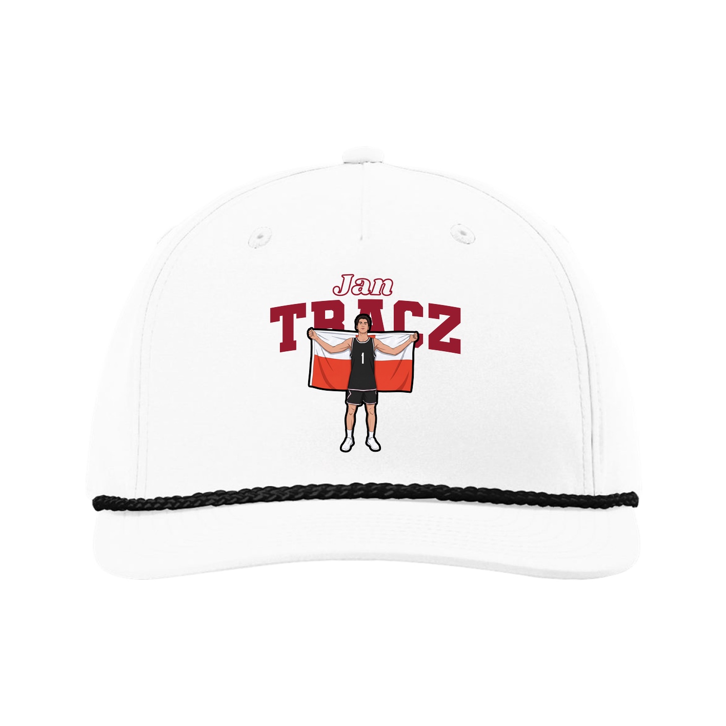 Five-Panel Classic Rope Cap — Name Arch in White