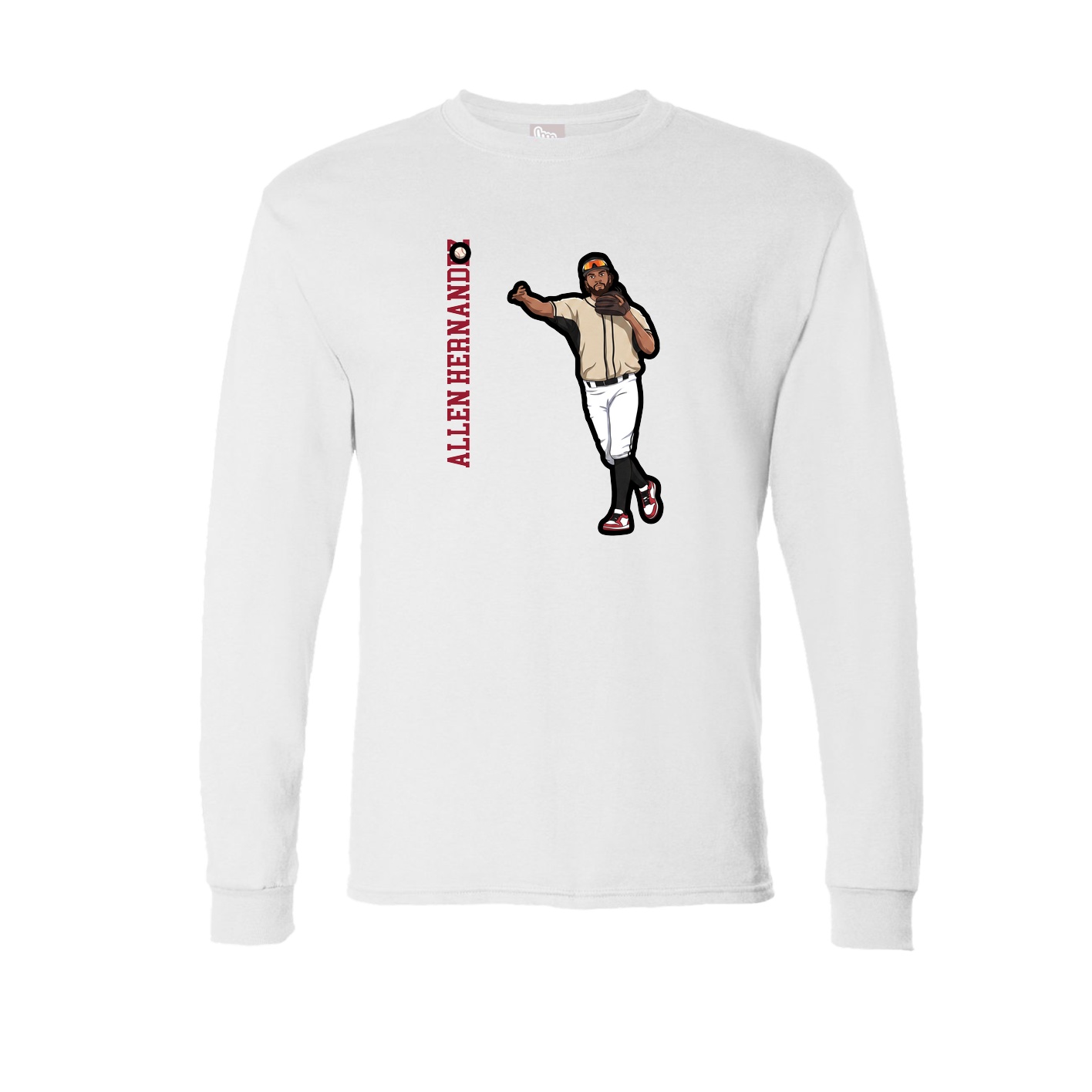 Long Sleeve Tee — Name Vertical in White