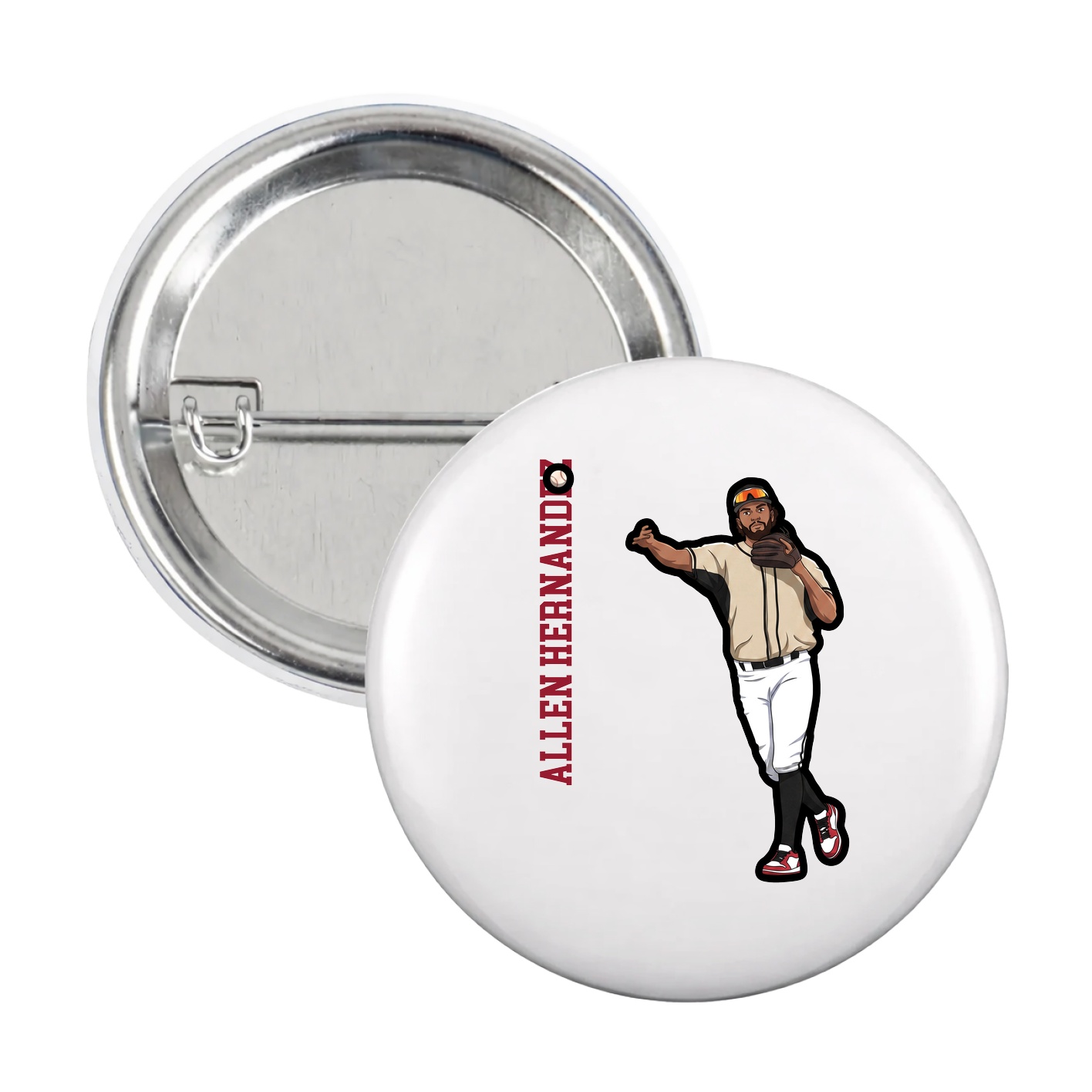 Game Day Button — Name Vertical in White