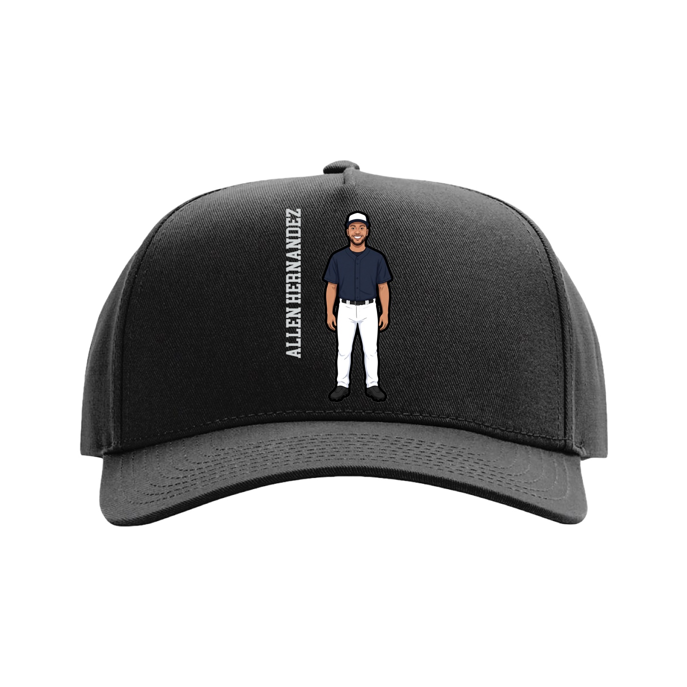 Full Fabric Five-Panel Champ Cap — Name Vertical in Black