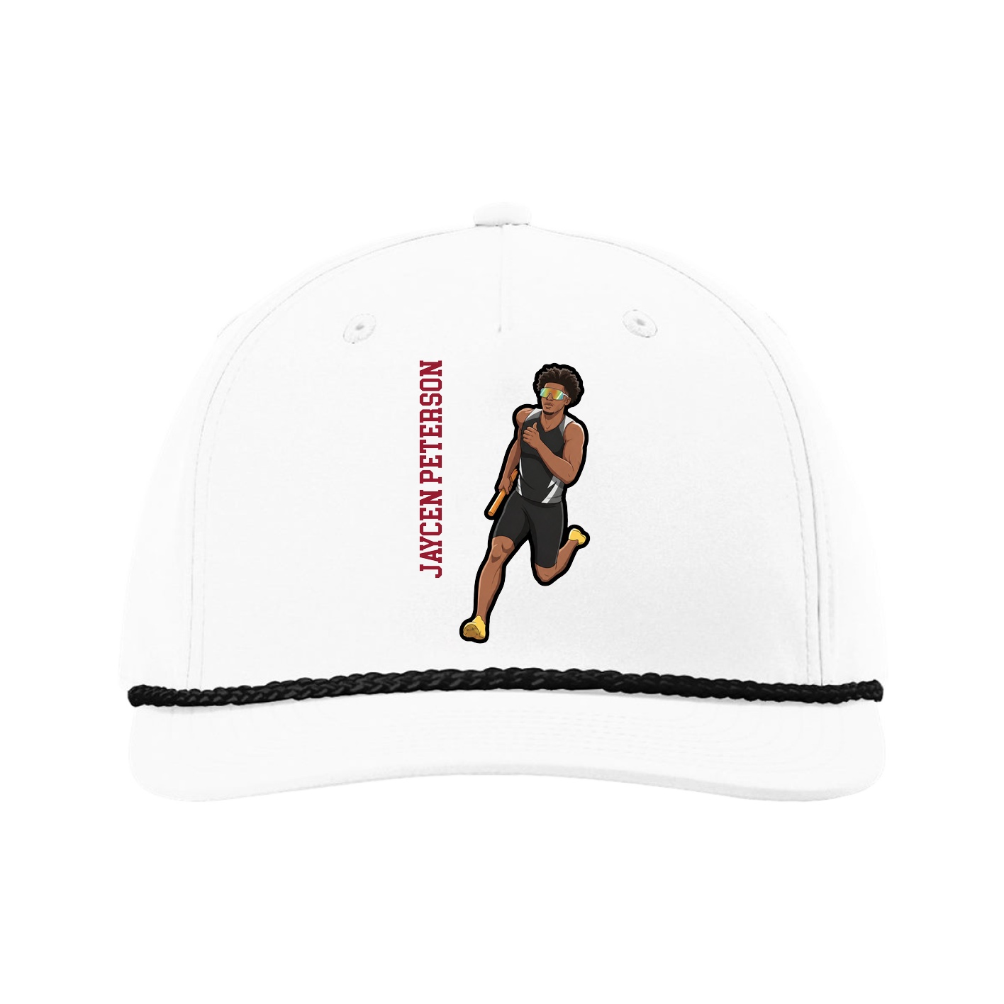 Five-Panel Classic Rope Cap — Name Vertical in White