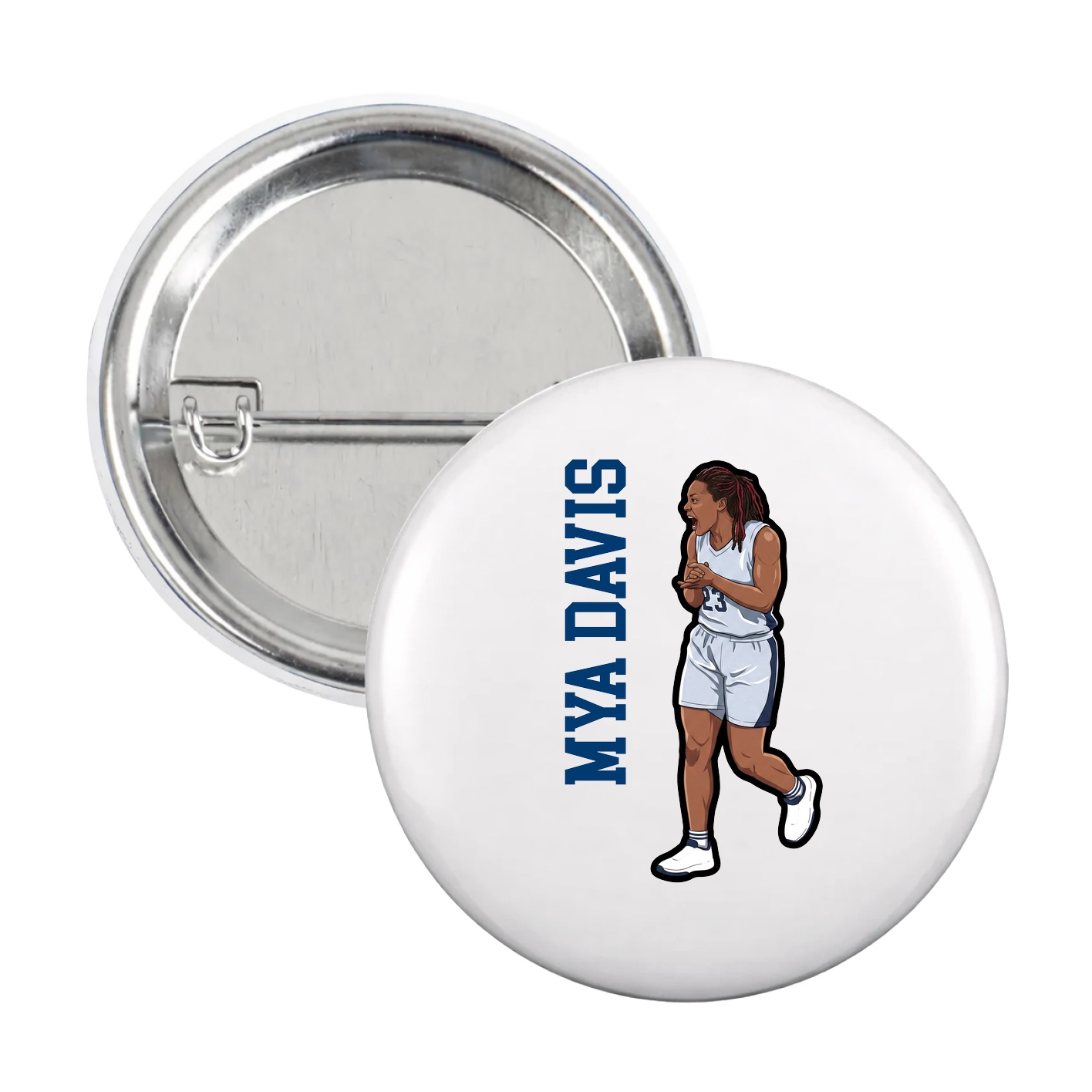 Game Day Button — Name Vertical in White
