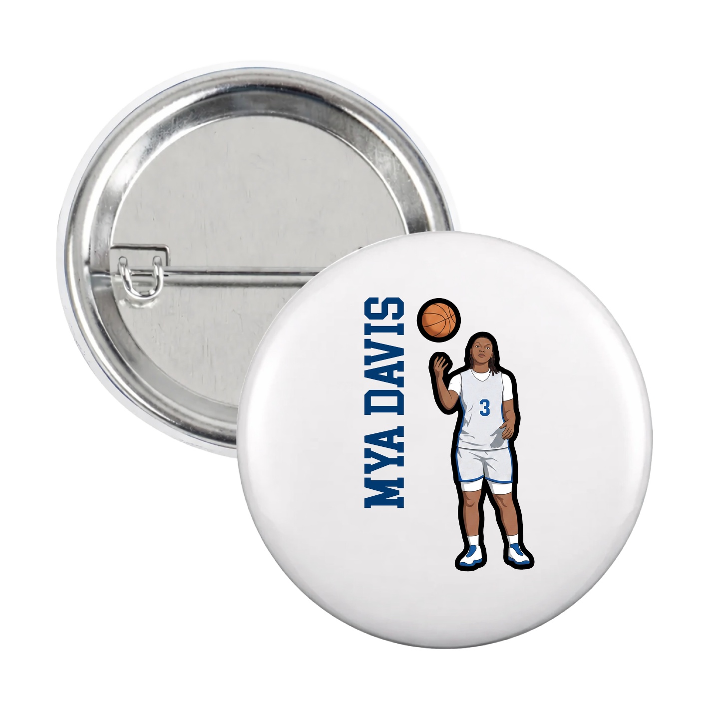 Game Day Button — Name Vertical in White