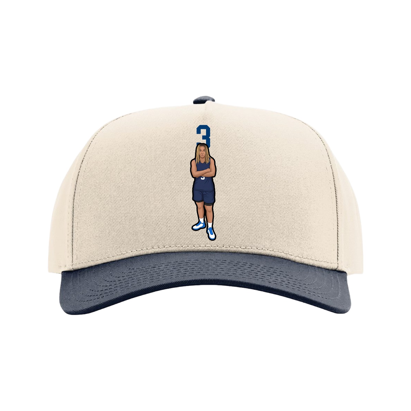 Full Fabric Five-Panel Champ Cap — Number Top in Cream/Navy