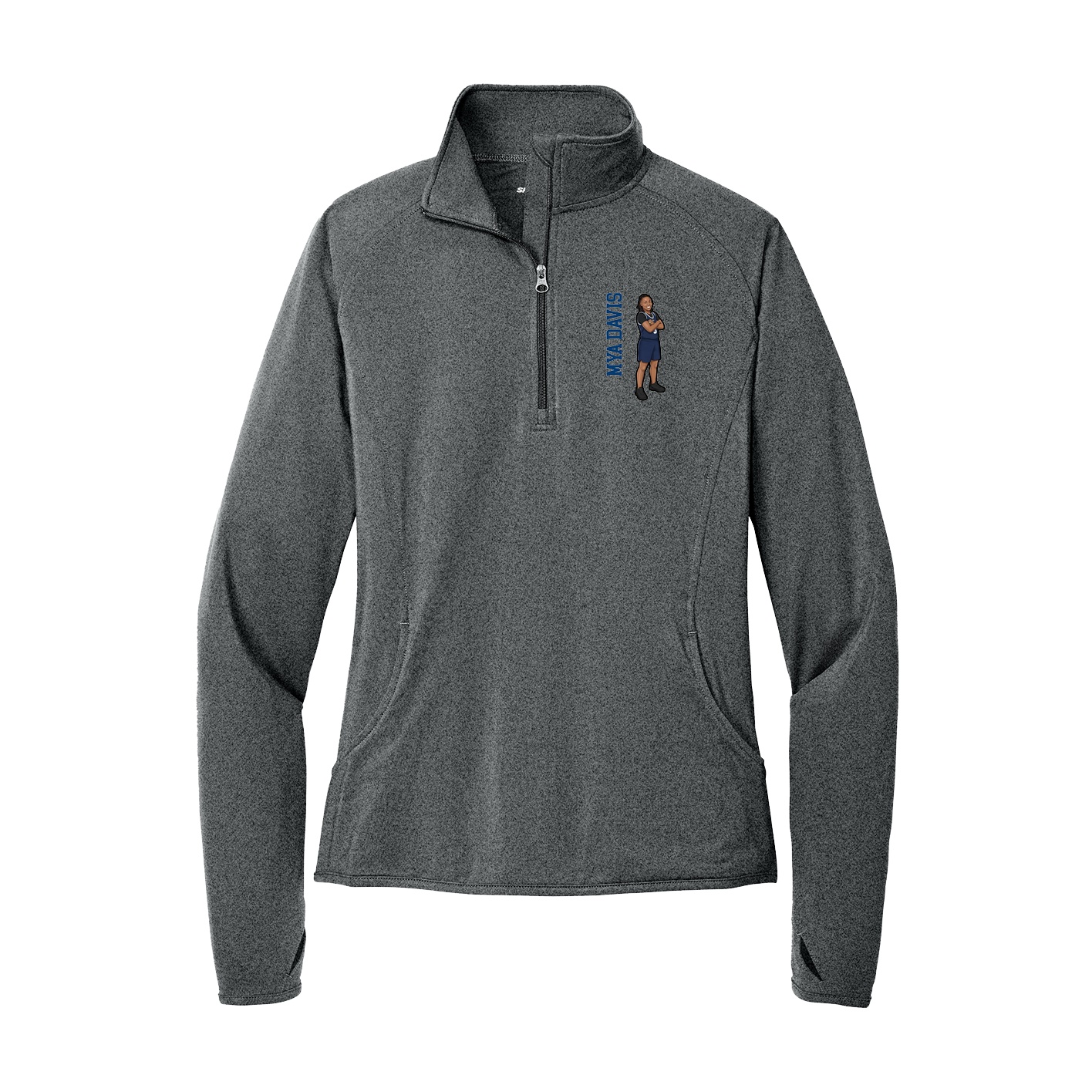 Women's Q-Zip Pullover — Name Vertical in Grey