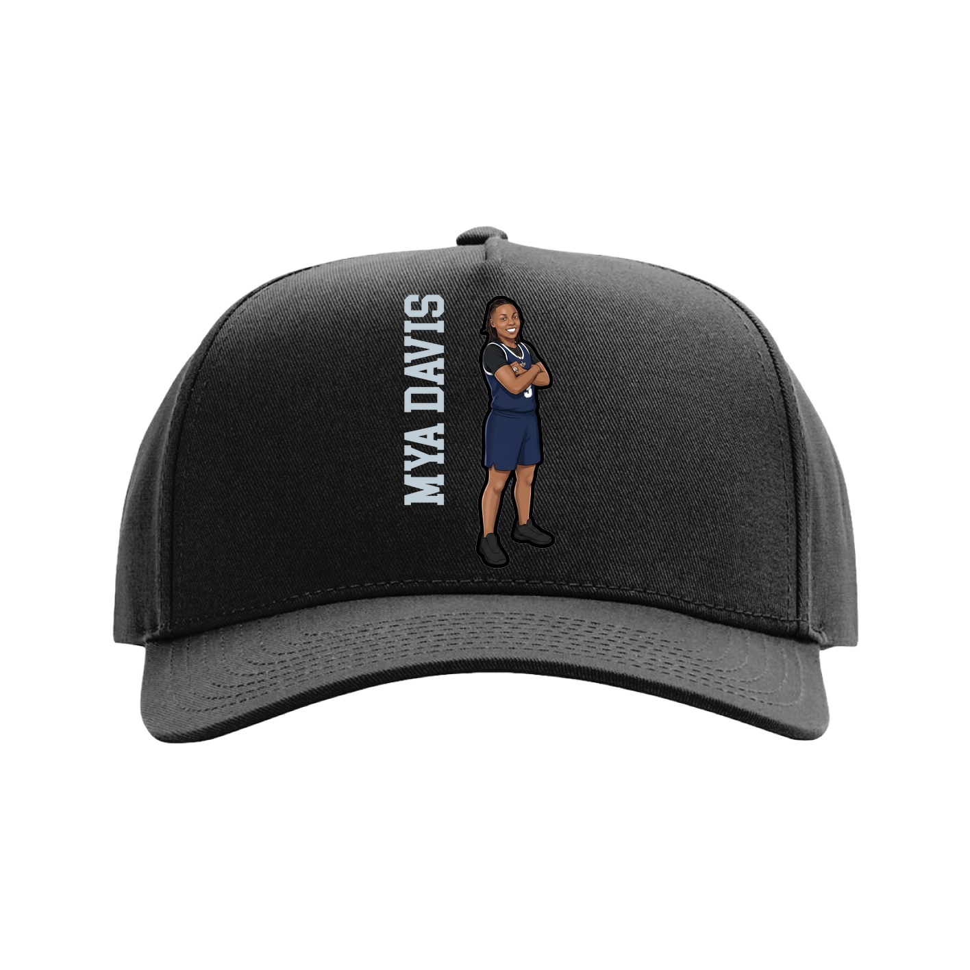 Full Fabric Five-Panel Champ Cap — Name Vertical in Black
