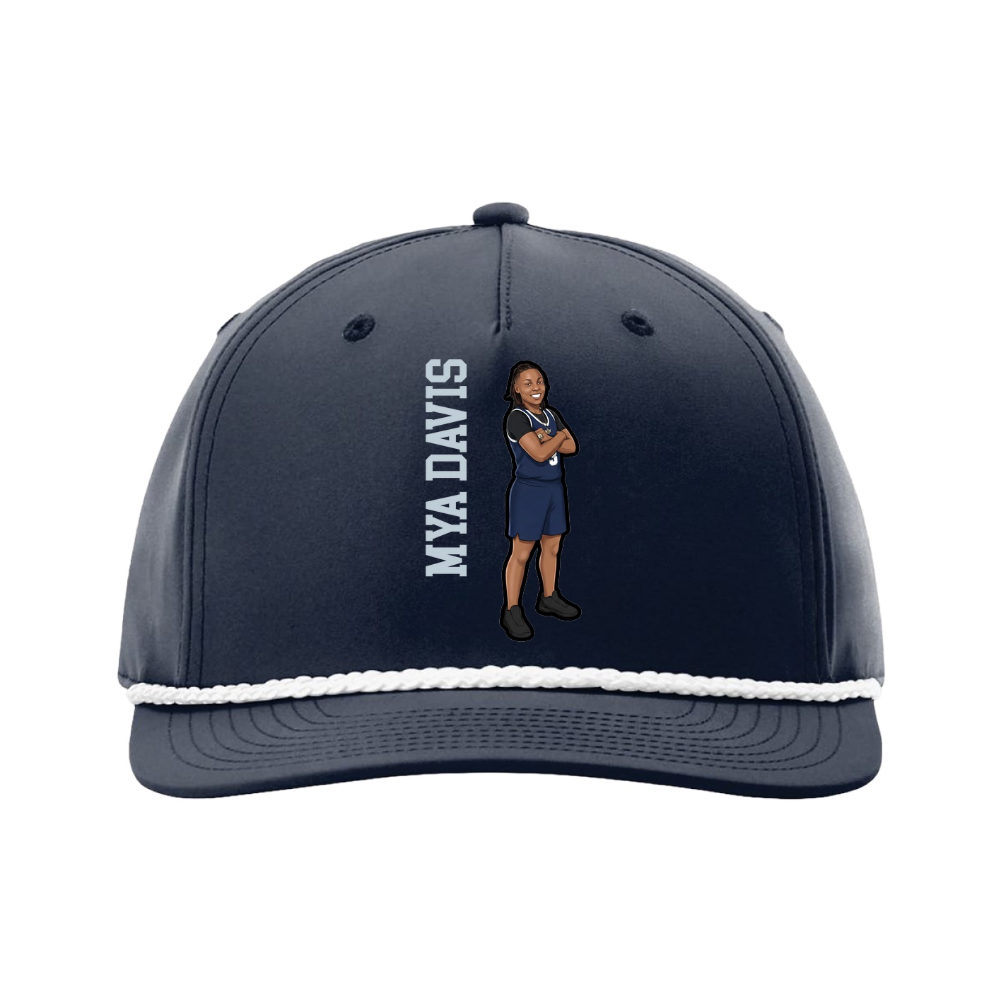 Five-Panel Classic Rope Cap — Name Vertical in Navy
