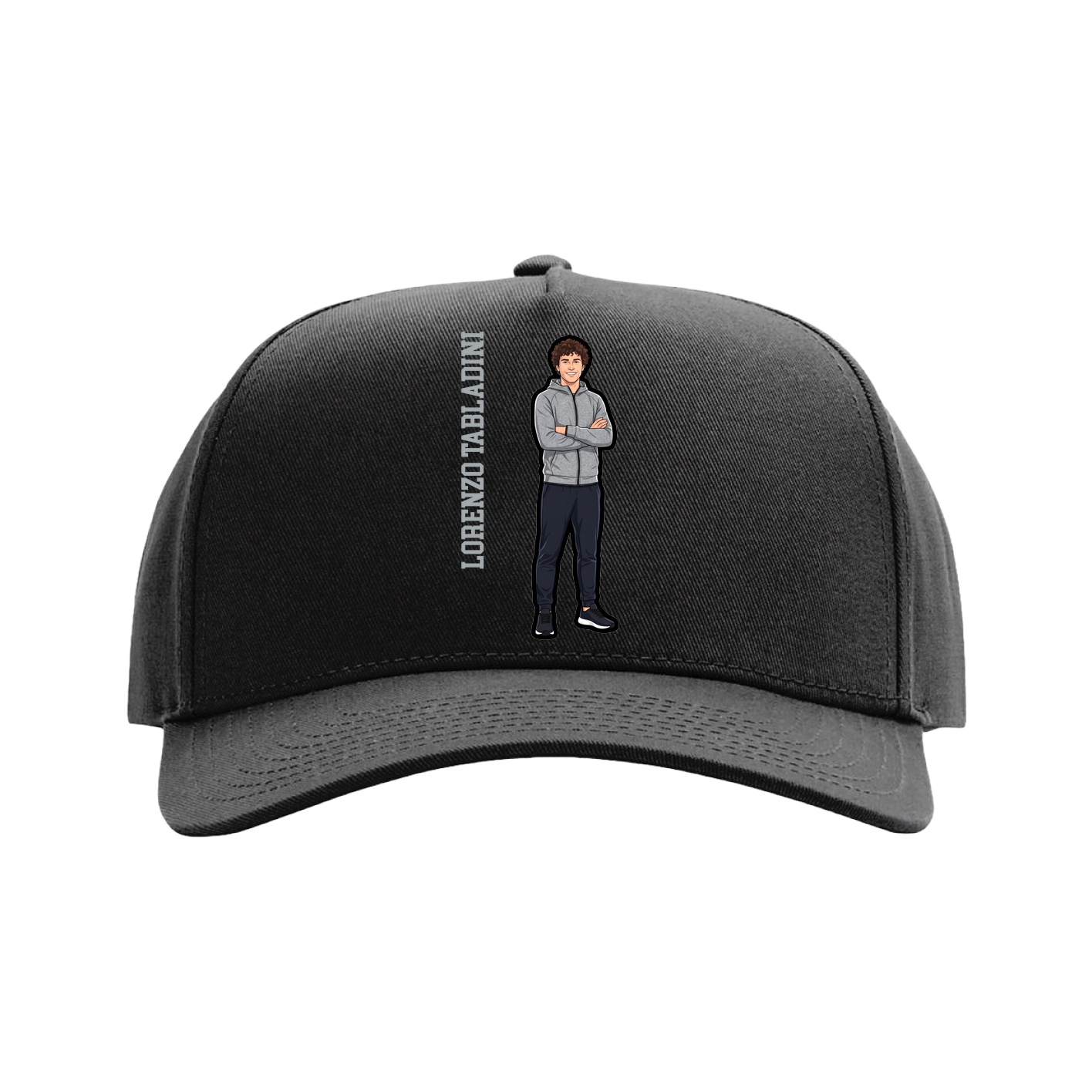 Full Fabric Five-Panel Champ Cap — Name Vertical in Black