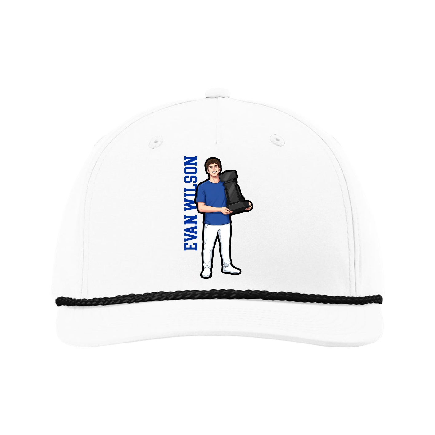 Five-Panel Classic Rope Cap — Name Vertical in White