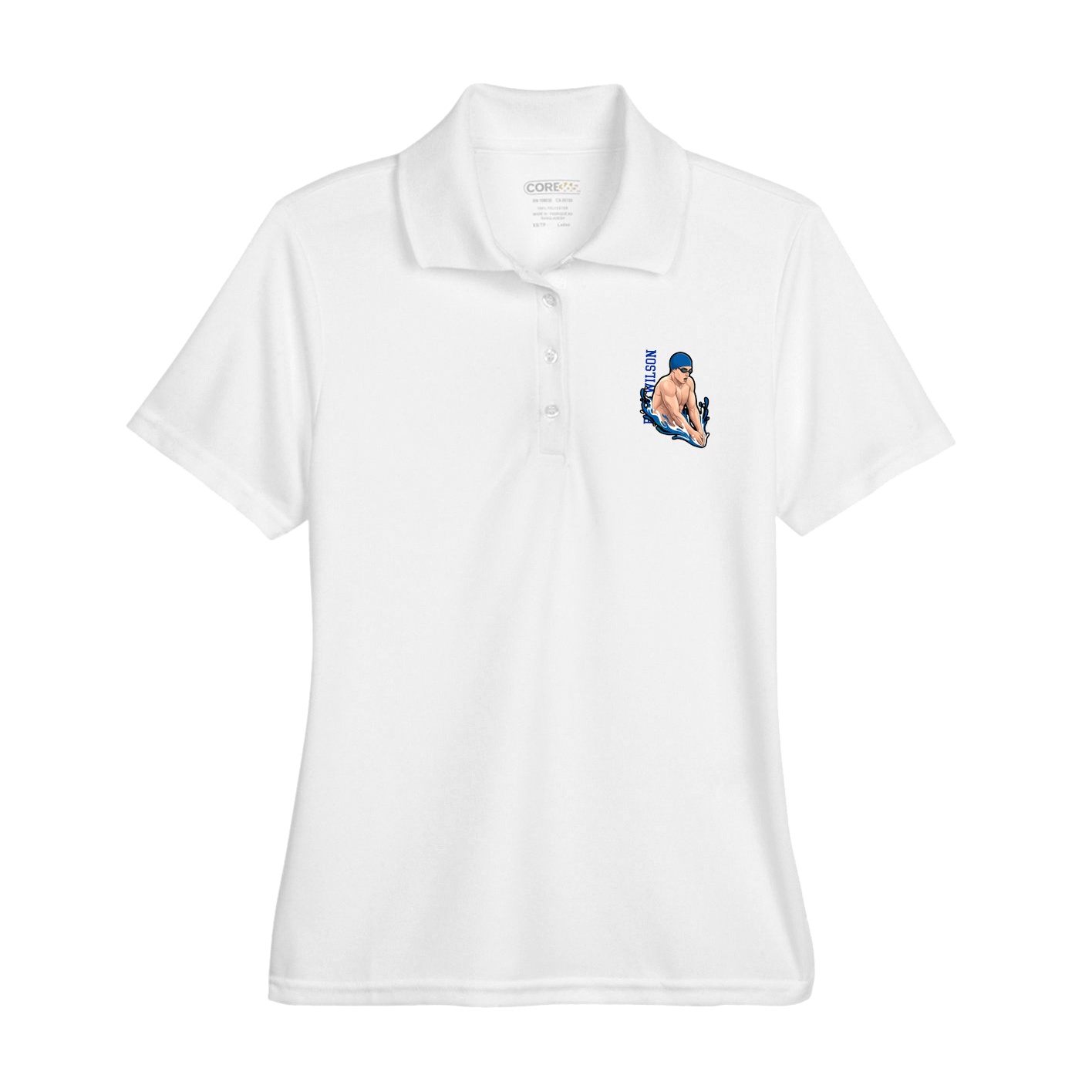 Womens Performance Polo — Name Vertical in White
