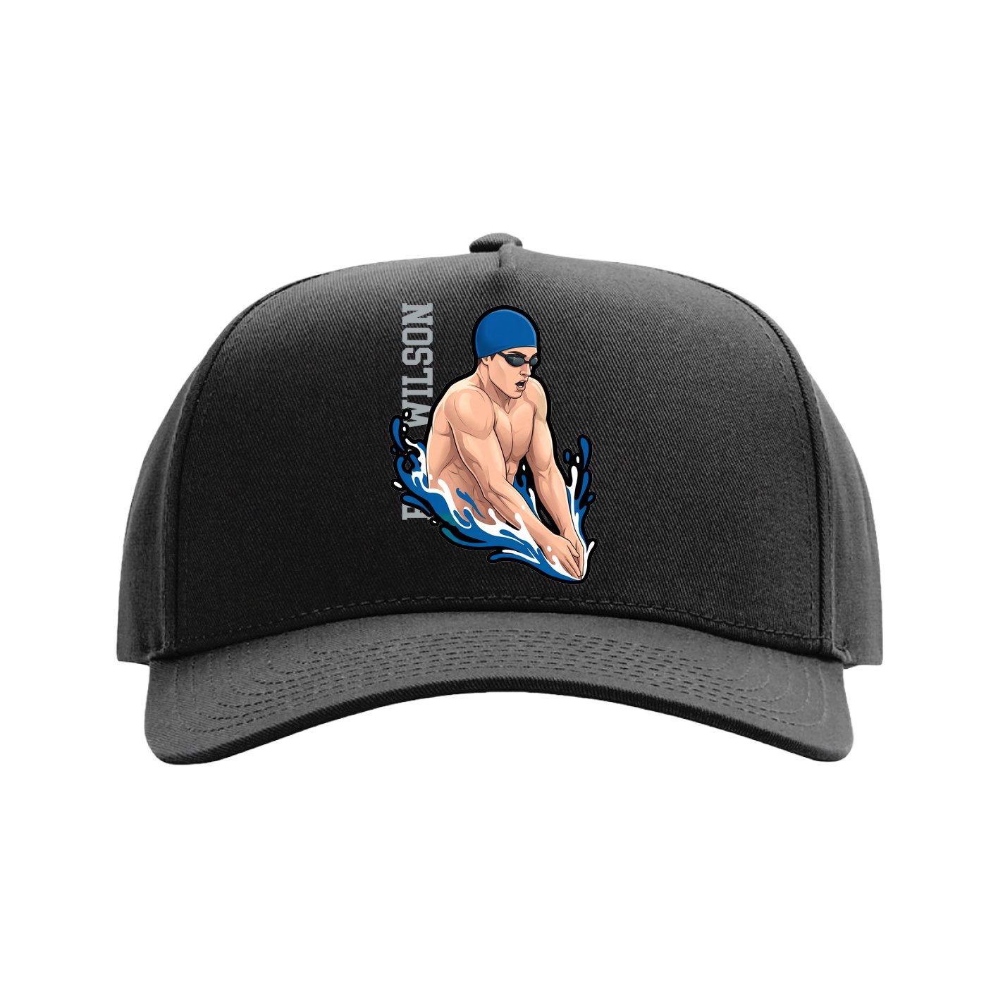 Full Fabric Five-Panel Champ Cap — Name Vertical in Black