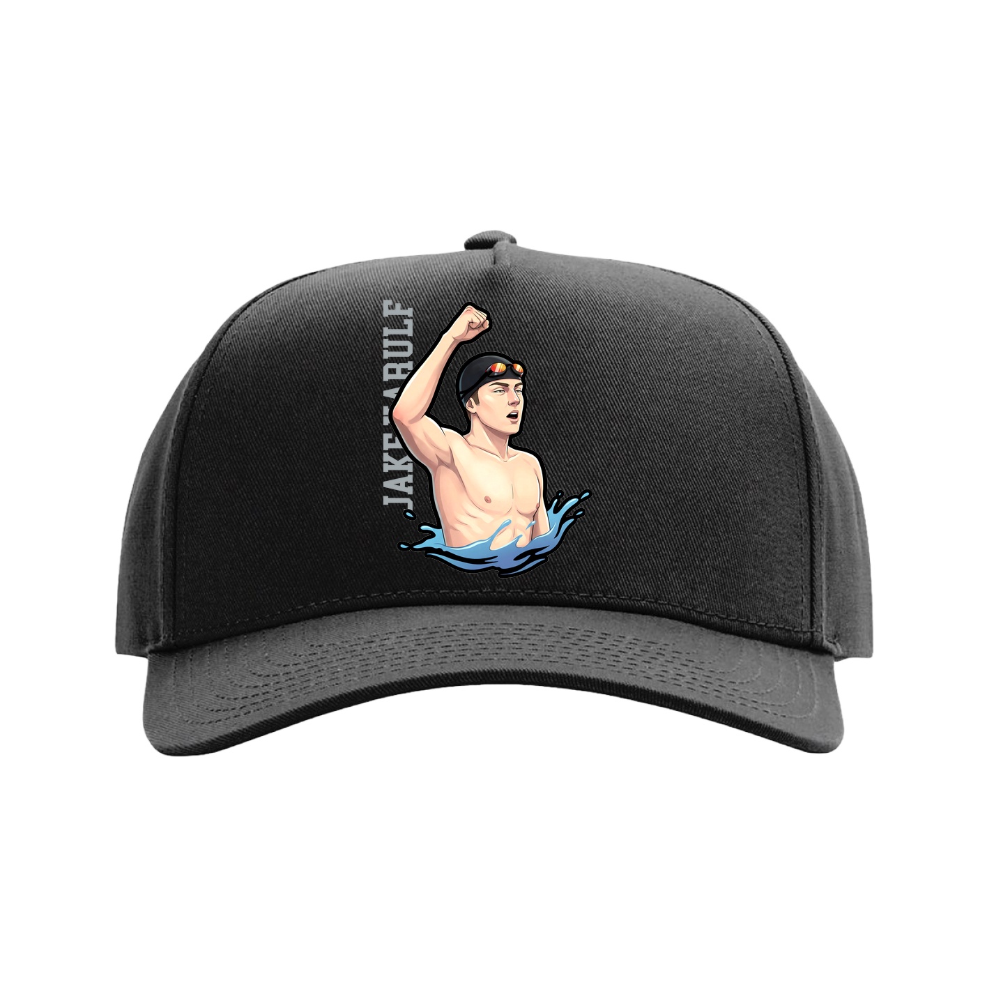 Full Fabric Five-Panel Champ Cap — Name Vertical in Black