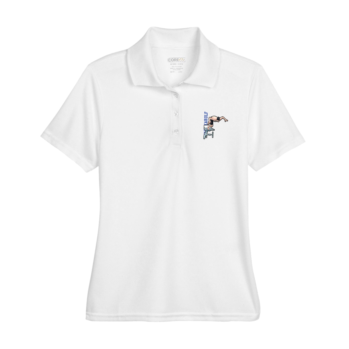 Womens Performance Polo — Name Vertical in White