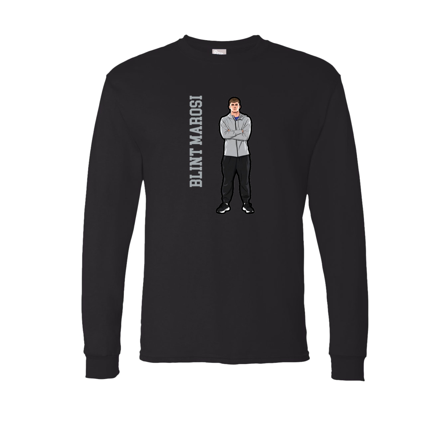 Long Sleeve Tee — Name Vertical in Black