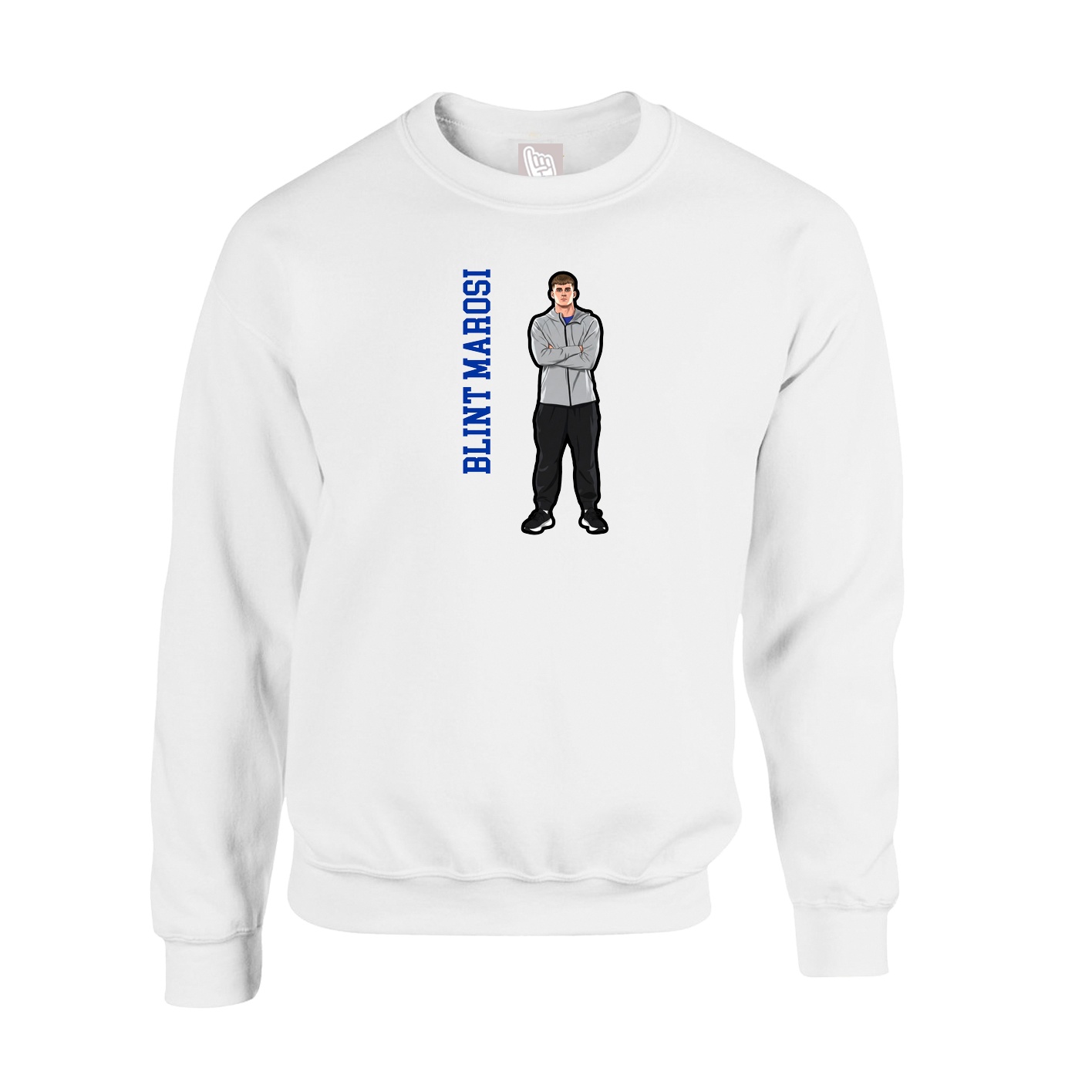 Fleece Crew — Name Vertical in White