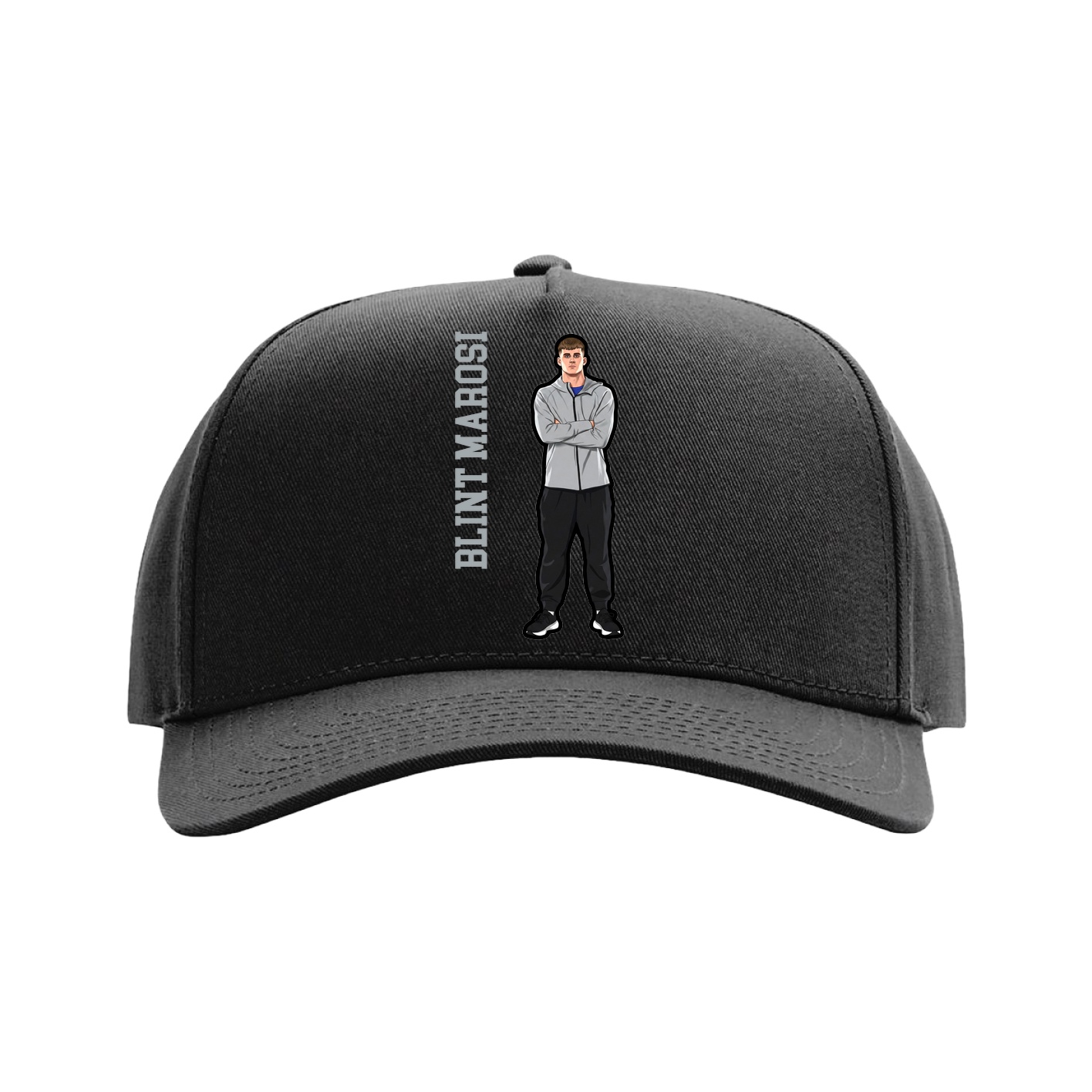 Full Fabric Five-Panel Champ Cap — Name Vertical in Black