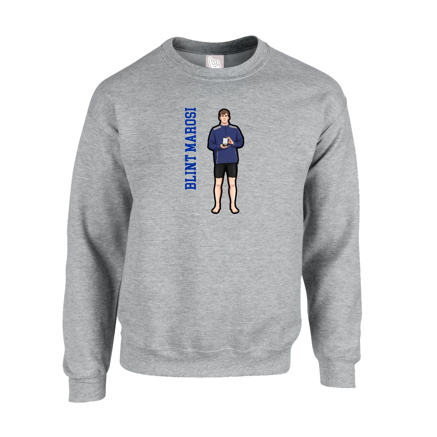 Fleece Crew — Name Vertical in Grey