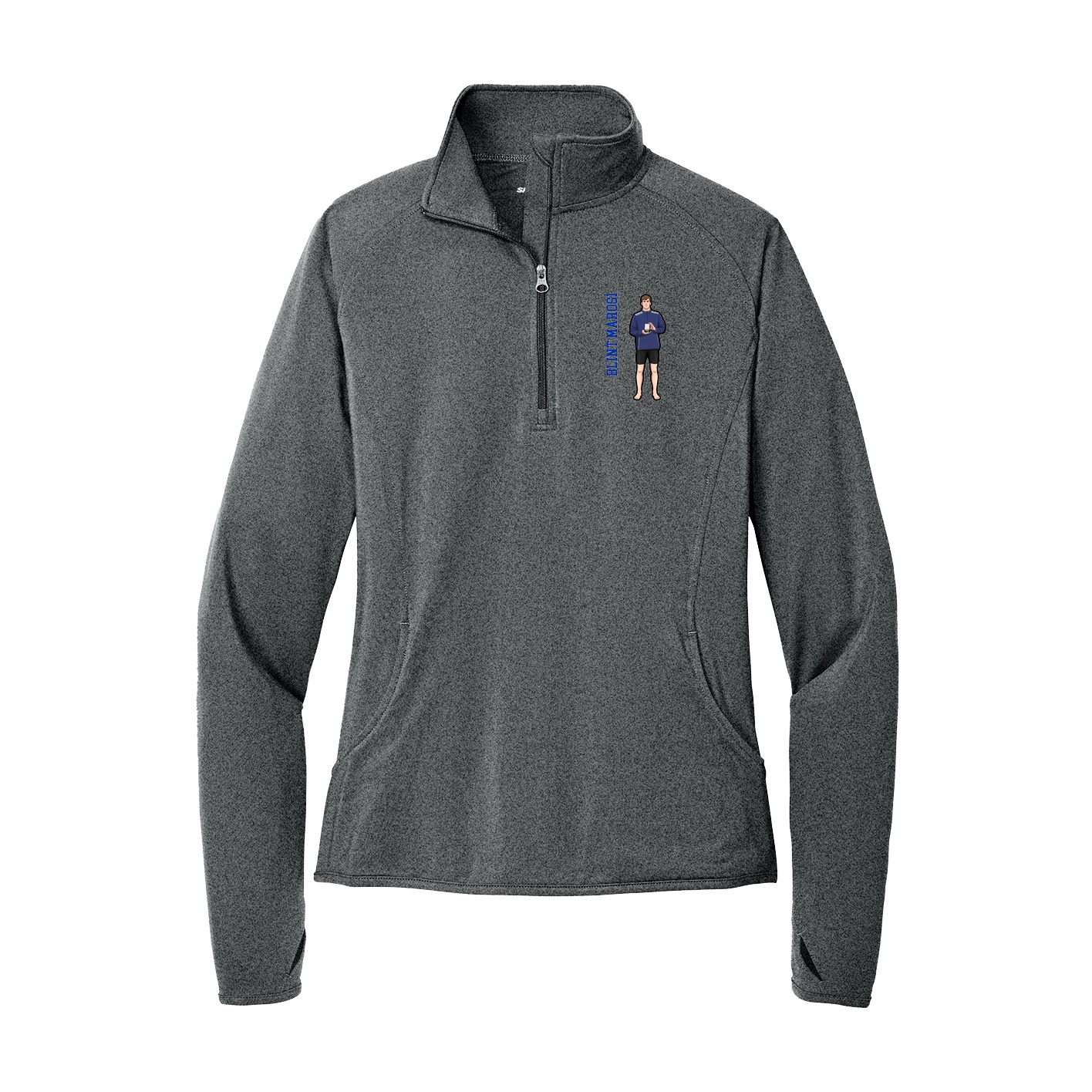 Women's Q-Zip Pullover — Name Vertical in Grey