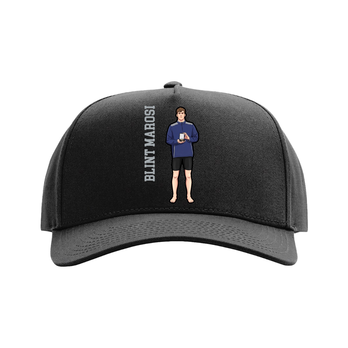 Full Fabric Five-Panel Champ Cap — Name Vertical in Black