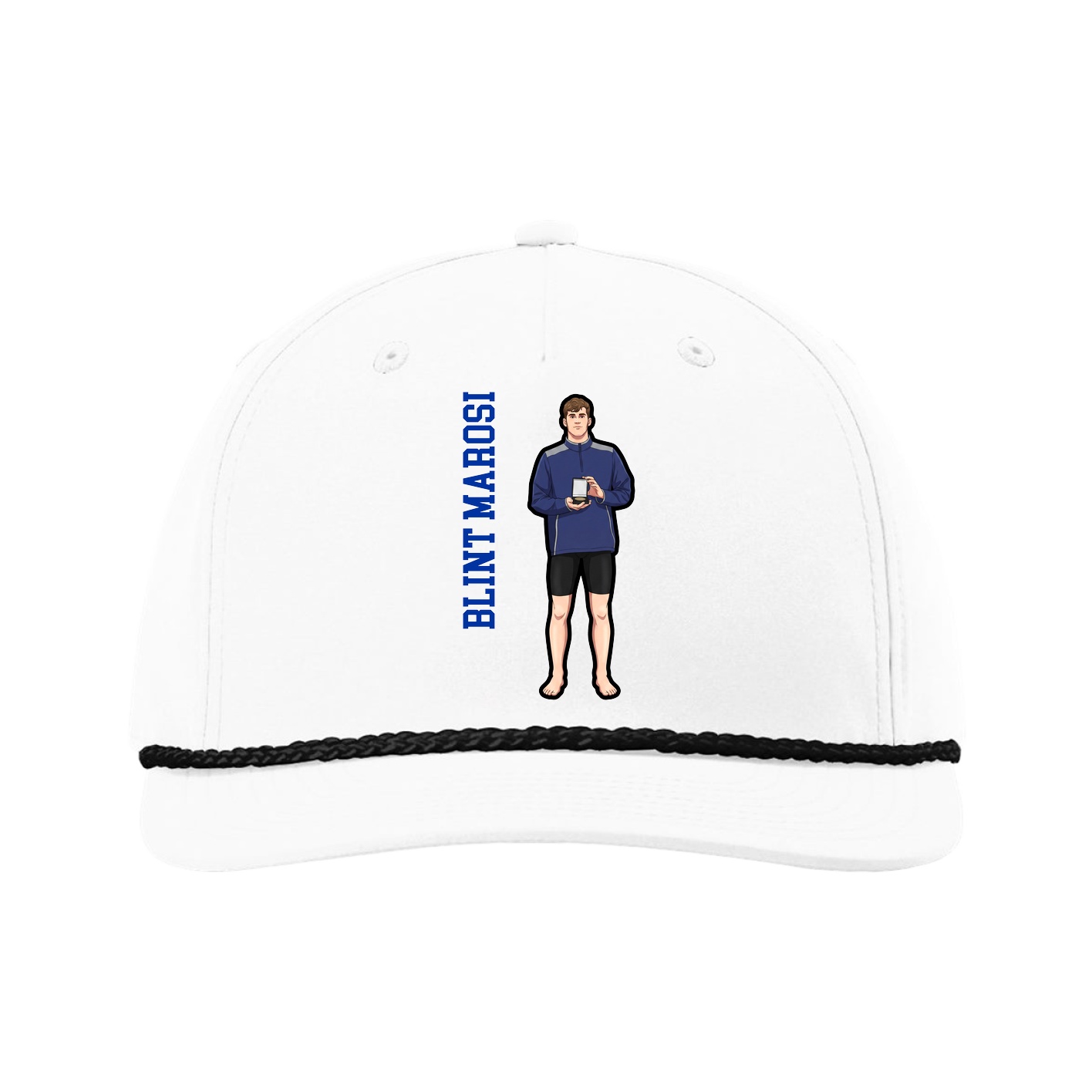 Five-Panel Classic Rope Cap — Name Vertical in White