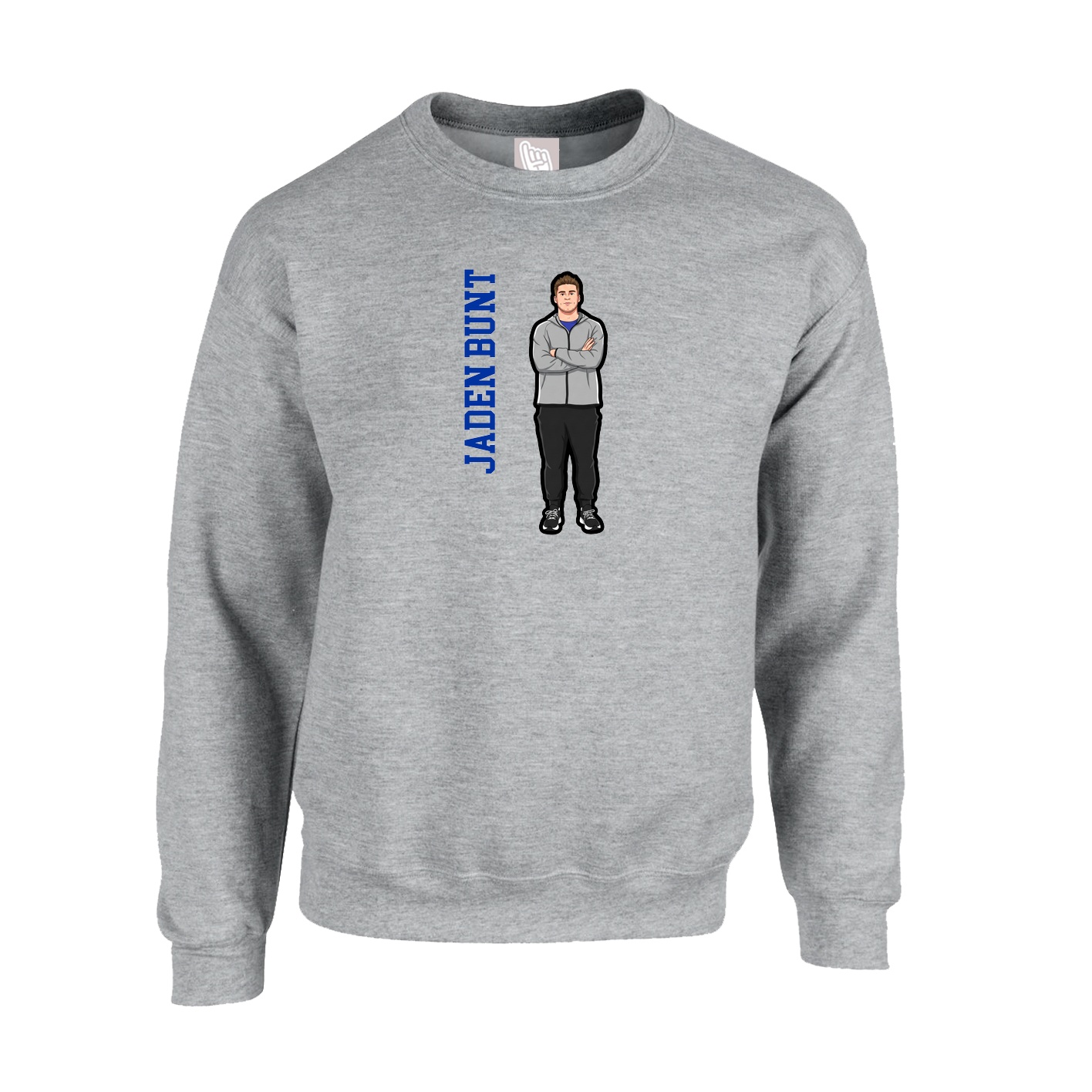 Fleece Crew — Name Vertical in Grey
