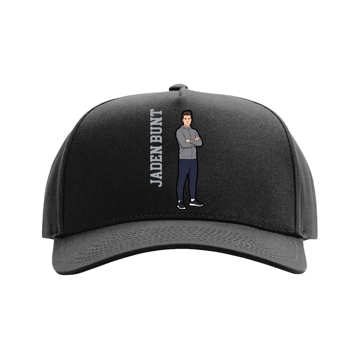 Full Fabric Five-Panel Champ Cap — Name Vertical in Black
