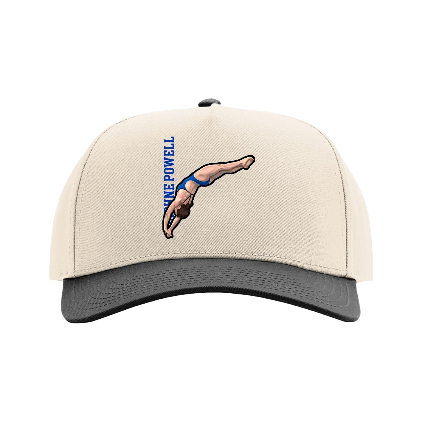 Full Fabric Five-Panel Champ Cap — Name Vertical in Cream/Black