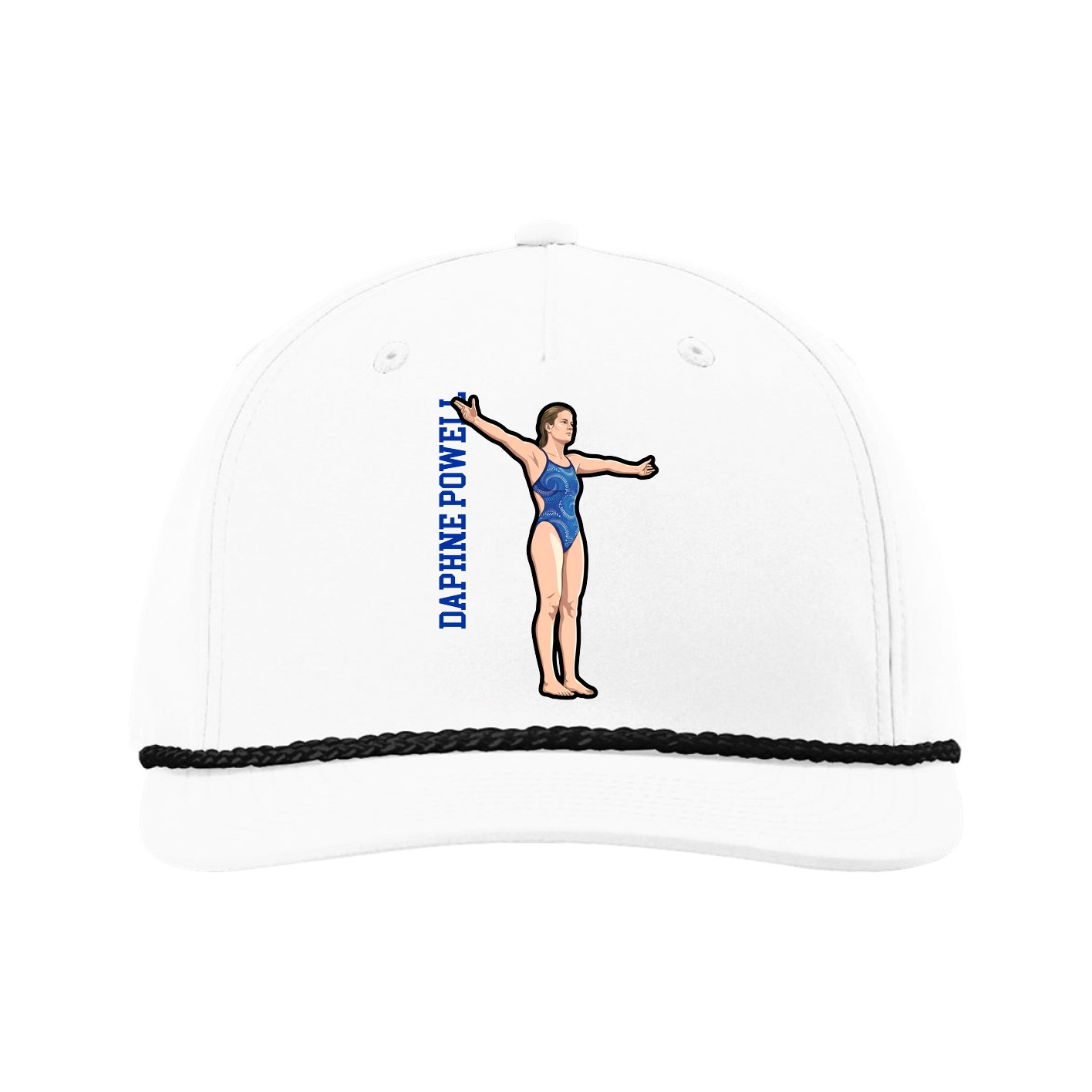 Five-Panel Classic Rope Cap — Name Vertical in White