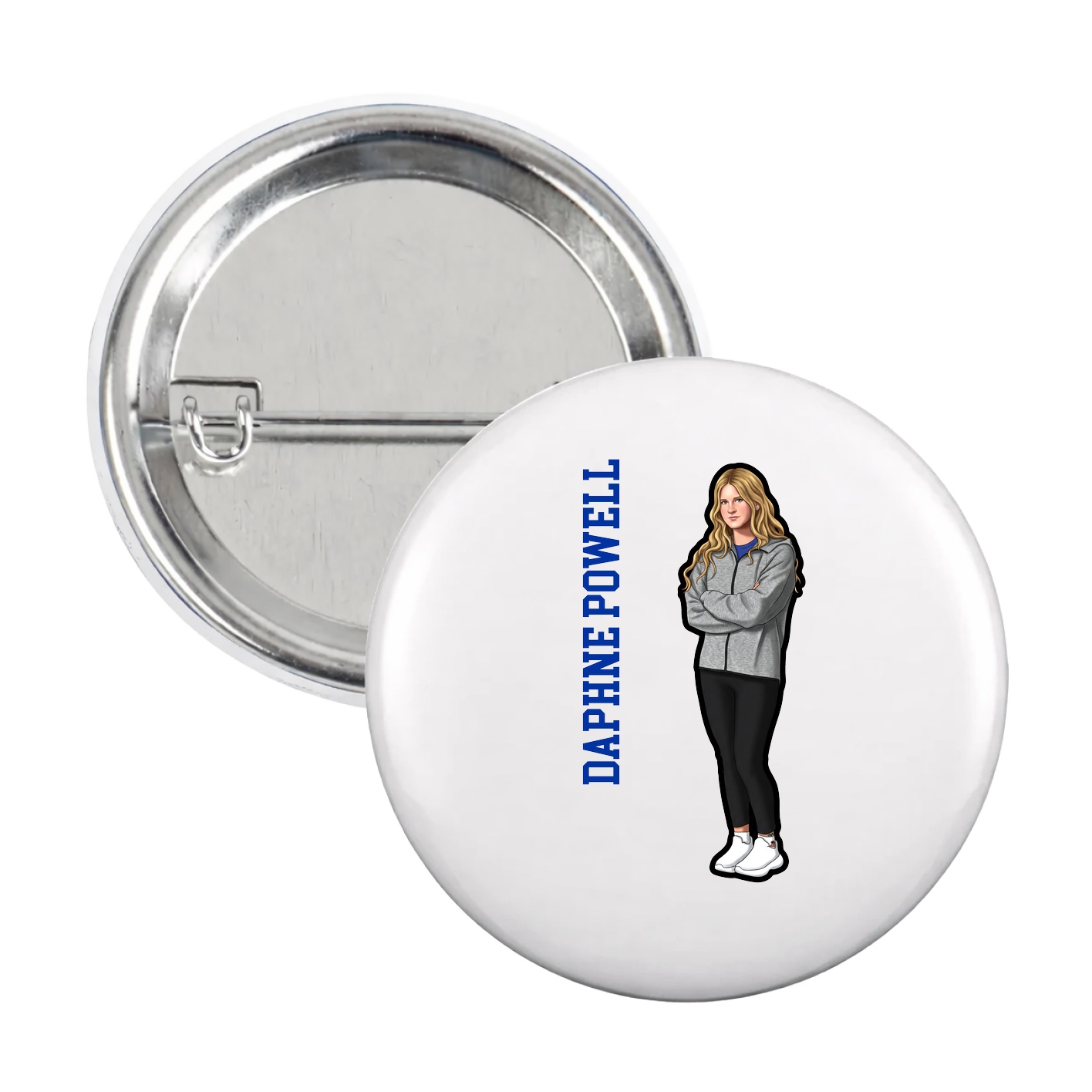 Game Day Button — Name Vertical in White
